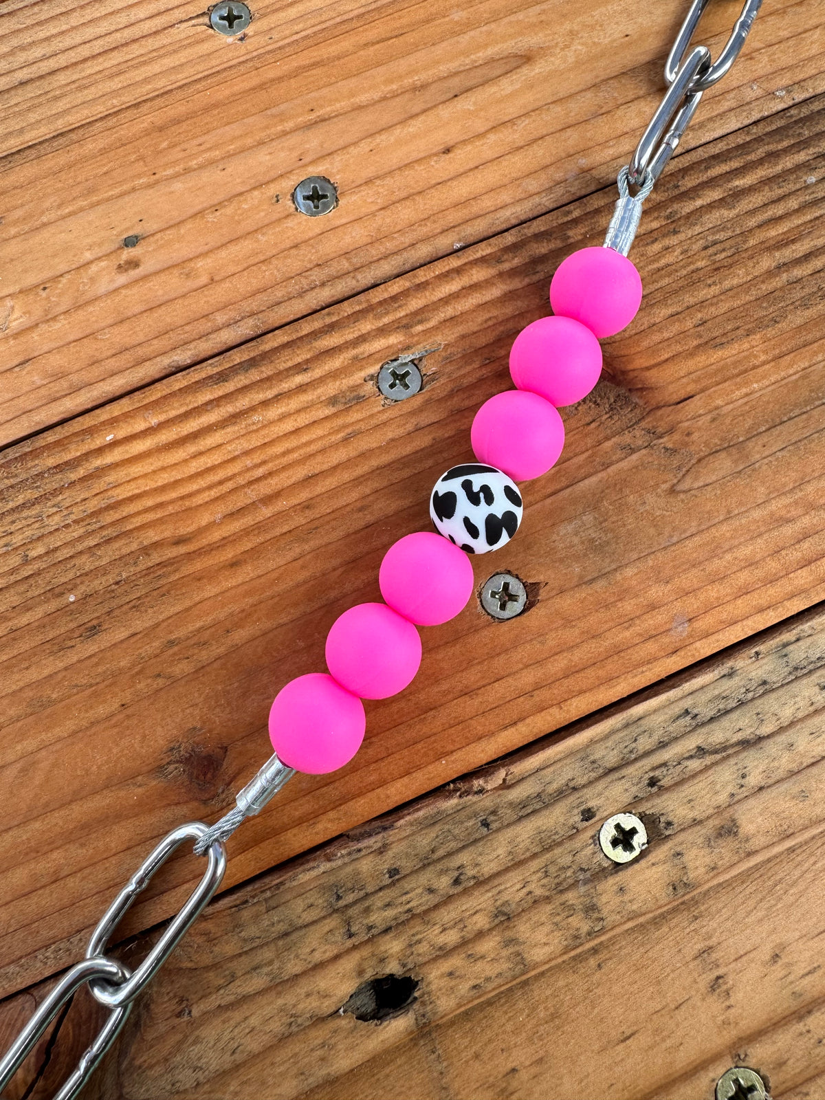 Pink Cow Print Curb Chain