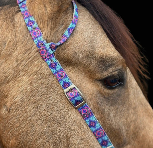 Schulz Equine Nylon One Ear Headstall - Bubblegum Aztec